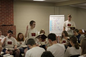 A camper practices leading at Camp Fasola 2011 – Youth Emphasis A camper practices leading at Camp Fasola 2011 – Youth Emphasis