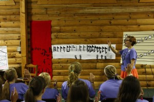 Young campers learn the rudiments of Sacred Harp singing at Youth Camp, 2013.