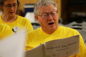 Sacred Harp composer P. Dan Brittain leads a session about his music, Adult Camp, 2013.